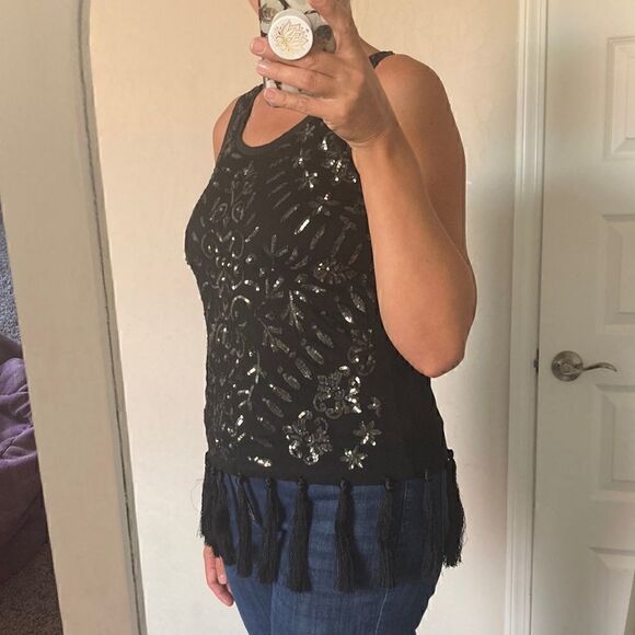 Nicole Miller sequin and tassel tank top - Picture 2 of 10
